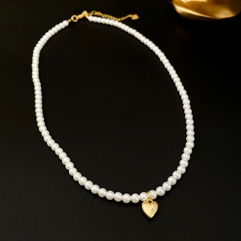 Collana Girocollo Elegante Da Donna Con Künstliche Perle D'imitazione E Ciondolo In Lega Cuore Rosa Fiore Accessorio Di Moda