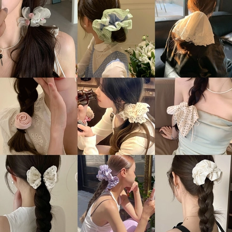 Chouchou À Cheveux Nœud Floral Avec Künstliche Perle Synthétique Dentelle Mousseline Satin Broderie Style Doux Pastoral Femmes