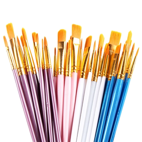 Kunstenaarspenselen Met Nylon Borstelharen En Kleurrijke Plastic Handvatten Voor Aquarel Olie Acrylverf