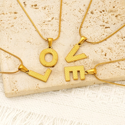 Initial Letter Pendant Necklace Stainless Steel Snake Chain Textured Bubble Surface Women Fashion Minimalist Jewelry
