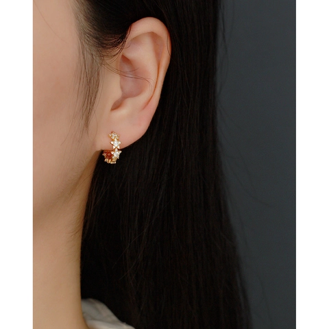 Star Hoop Earrings 925 Sterling Silver Sparkling Zircon Luxury Huggie Style Fashion Jewelry For Women