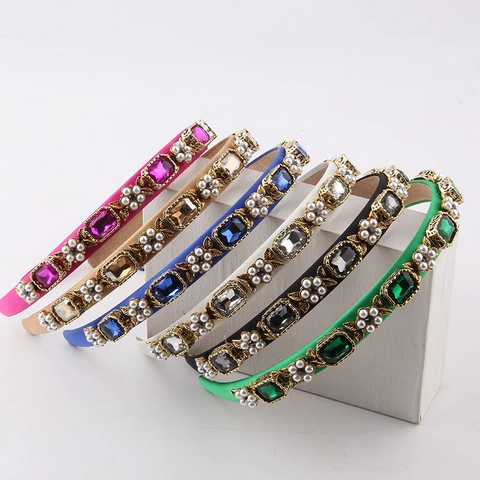 Vintage Baroque Headband Rhinestone Faux Artificial Pearl Alloy Crystal Luxury Hair Band For Women Fashion Hair Accessories