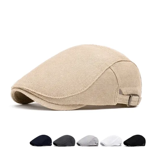 Gorra Plana De Malla Transpirable Verano Sombrero Newsboy Hebilla Metal Ajustable Protección Solar Estilo Vintage Británico