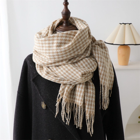 Winter Houndstooth Schal Stola Lang Dick Warm Quaste Vintage Nackenwärmer Weich Kaschmirimitat Für Damen