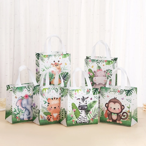 Cute Cartoon Animal Print Non Woven Gift Bags With Handles Waterproof Colorful For Birthday Party Favors Shopping