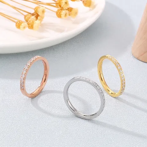 Minimalist Slim Band Ring Stainless Steel Pave Rhinestone Stackable Elegant Jewelry Women Fashion Row Set