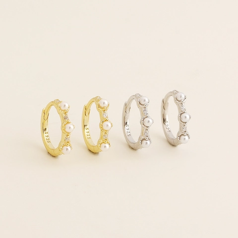 Orecchini A Cerchio Huggie In Argento Sterling 925 Con Künstliche Perle E Zirconia Gioielli Eleganti Stile Francese Per Donne