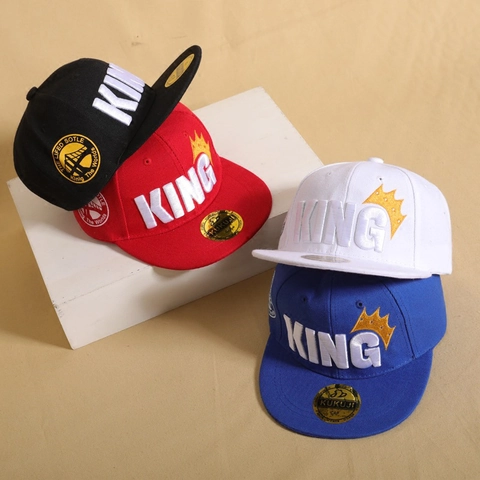 Kids King Crown Embroidery Snapback Cap Boys Girls Hip Hop Flat Brim Baseball Hat Adjustable Outdoor Sun Shade Sport