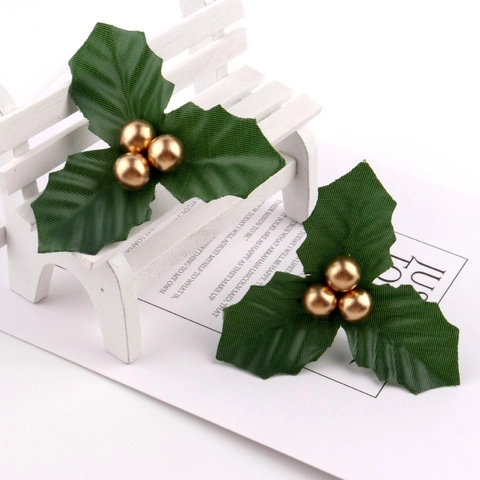 Picos De Acebo Artificial Hojas Bayas Decorativos Árbol De Navidad Corona Guirnalda DIY Material Manualidades Plástico Tela