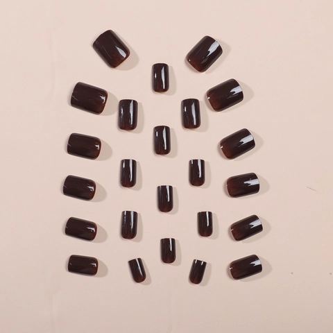 Unghie Finte Marrone Caffè Cioccolato Lucido Corto Quadrato Tondo Con Linguette Adesive E Lima Per Unghie