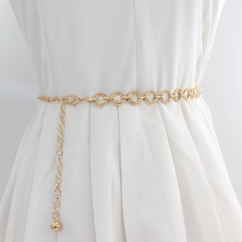 Women Metal Chain Belt Round Ring Adjustable Waist Link For Dress Suit Alloy Decoration Elegant