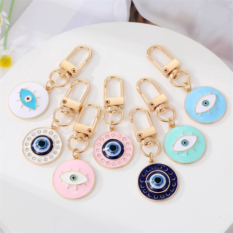 Evil Eye Schlüsselanhänger Legierung Strass Emaille Nazar Tasche Anhänger Schmuck Zubehör Für Handtaschen