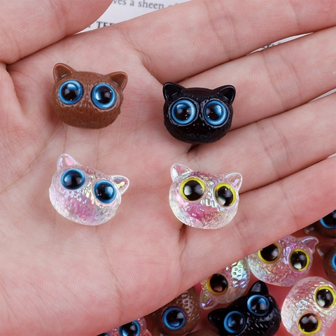Cute Cartoon Cat Head Beads Acrylic 3D Spacers For DIY Jewelry Making Bracelets Keychains Adorable Animal Charms Craft Accessories