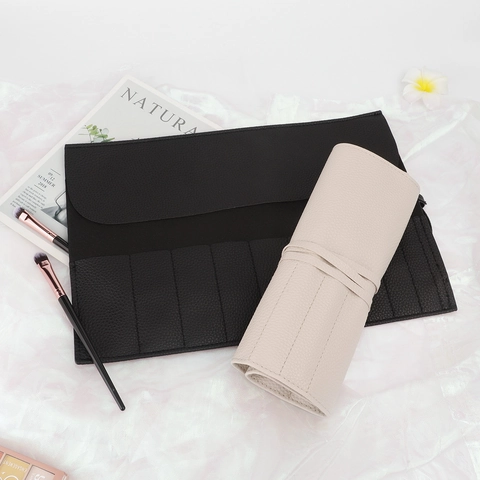 Borsa Porta Pennelli Da Trucco Professionale Pelle PU Organizzatore Arrotolabile Con Scomparti Impermeabile Portatile