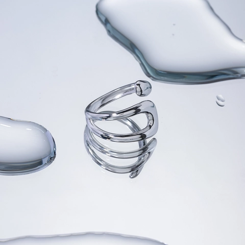 Minimalistischer Unregelmäßiger Hohler Offener Ring Edelstahl Geometrisch Flüssige Kurve Band Schmuck Für Frauen