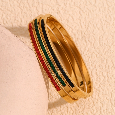 Stainless Steel Bangle 18K Gold Plated Thin Hinged Bracelet With Square Cubic Zirconia For Women Minimalist Fashion