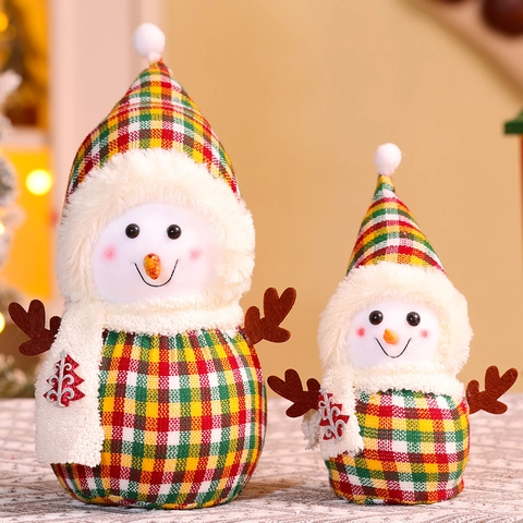 Muñeco De Peluche De Muñeco De Nieve De Navidad Adorno De Mesa De Tela Escocesa Decoración Del Hogar Regalo Festivo