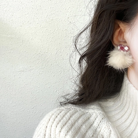 Rote Karomuster Herz Plüsch Pom Pom Ohrstecker Mit 925 Sterling Silber Ohrring Stecker Süßer Koreanischer Stil Für Damen
