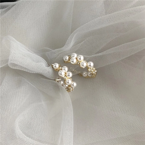 C Förmige Creolen Vergoldete Legierung Mit Künstlichen Künstliche Perlen Und Strass Französischer Retro Eleganter Schmuck Für Damen