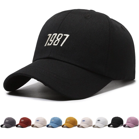 1987 Embroidery Baseball Cap Vintage Curved Brim Adjustable Sun Hat Polyester Twill Outdoor Retro Sports For Men Women