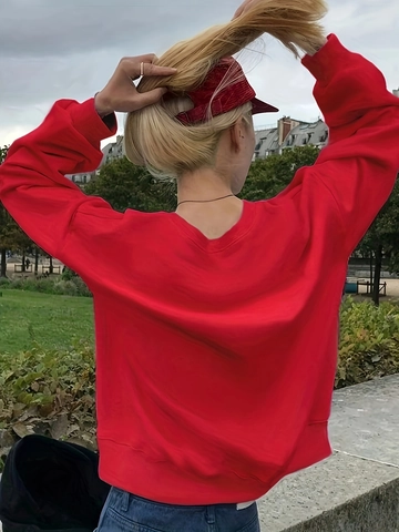 Sudadera Mujer Mezcla Poliéster Spandex Cuello Redondo Manga Larga ADA Letra Impresa Oversize Casual Varsity Pullover Top