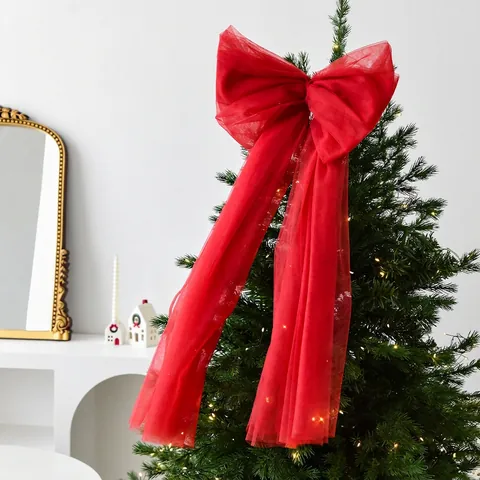 Christmas Tree Topper Bow Decoration Large Organza Gauze Hanging Ornament Festive Window Display Home Decor Elegant Streamers