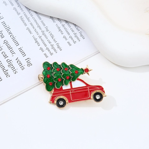 Broche de Sapin de Noël et Voiture en Alliage de Strass Père Noël Épinglette Émaillée Festive pour Femmes Hommes Accessoire de Manteau Cadeau