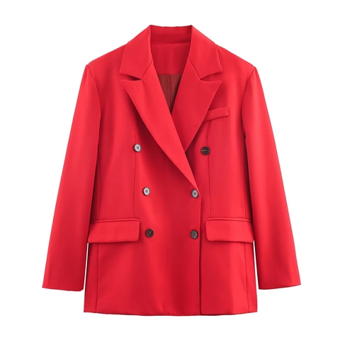 Giacca Blazer Rossa E Gonna Midi Poliestere Doppio Petto Manica Lunga Elegante Street Style Completo Donna