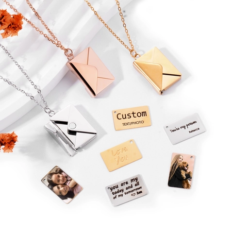 Envelope Pendant Necklace Stainless Steel Secret Message Love Letter Locket Romantic Hidden Note Jewelry For Women Men