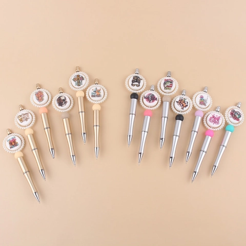 Kugelschreiber Mit Rundem Druck Und Kunstperlen Dekor Metallisches Finish Drehkugelschreiber Stylus Spitze Damen Schreibwaren