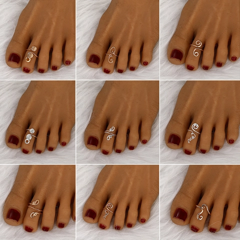 Geometric Copper Toe Rings For Women Adjustable Open Band Hollow Beach Jewelry Bohemian Sexy Ethnic Style Metal Foot Decor