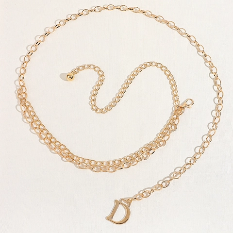 Metal Waist Chain Belt Women Multi Layer Body Chain With D Letter Pendant Adjustable Summer Beach Dress Accessories