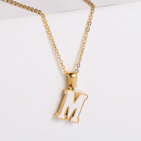 Collar Con Colgante De Letra Inicial De Acero Inoxidable Con Concha Blanca Bañado En Oro De 18K Cadena De Clavícula Mujer
