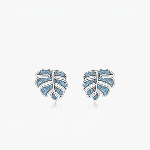 Orecchini A Lobo Foglia Monstera In Argento Sterling 925 Con Intarsio Di Turchese Stile Tropicale Vintage Per Donne