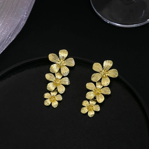 Statement Metal Flower Earrings With 925 Sterling Silver Earring Post Fashion Leaf Floral Dangle Rhinestone Artificial Pearl Jewelry For Women