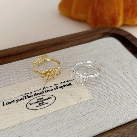 Anello Con Fiocco In Argento Sterling 925 Apertura Regolabile Stile Coreano Gioielli Eleganti Minimalisti Da Donna