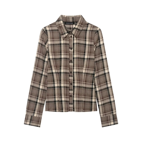 Dames Geruite Blouse Shirt Lange Mouwen Knoopsluiting Polyester Reverskraag Retro Casual Tops