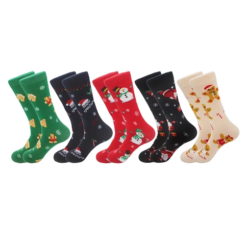 Weihnachts Socken Crew Baumwollmischung Weihnachtsmann Schneemann Lebkuchenmann Muster Festlich Weich Atmungsaktiv