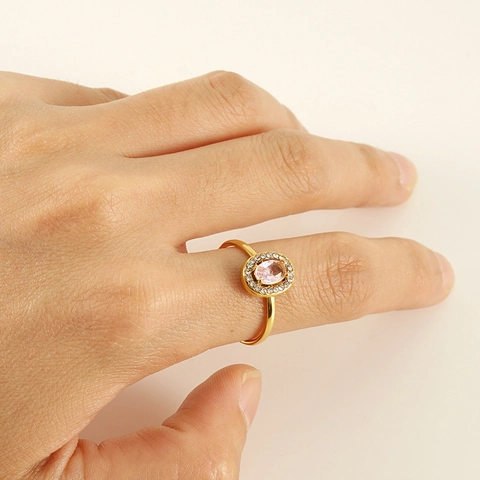 Verstelbare Ring Met Ovale Zirkonia 18K Verguld Roestvrij Staal Halo Open Vingerring Voor Dames Mode Sieraden