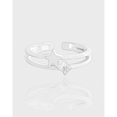 Anello A Stella In Argento Sterling S925 Doppio Strato Regolabile Zirconia Pentagramma Gioielli Aperti Da Donna