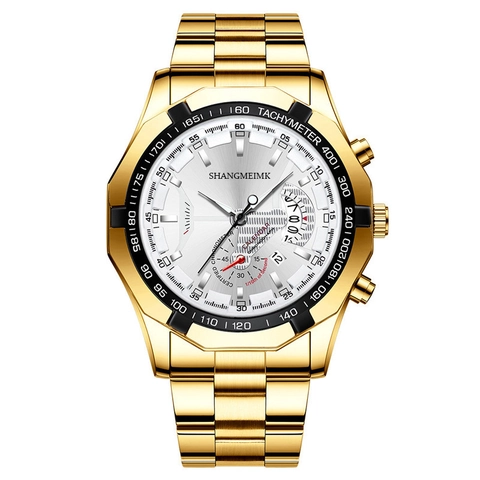 Herren Business Sport Quarzuhr Edelstahlarmband Chronograph Kalender Tachymeter Großes Zifferblatt Modische Armbanduhr