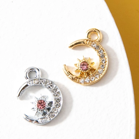 Charmes En Alliage Forme Lune Soleil Avec Strass Gemme Rose Pour Création De Bijoux DIY Colliers Bracelets Accessoires Artisanat