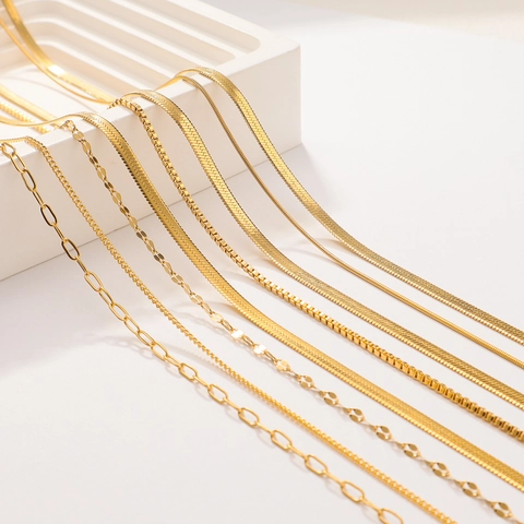 18K Vergoldet Edelstahl Doppellagig Halskette Für Damen Minimalistisch Herringbone Büroklammer-Kette Layering Choker Schmuck