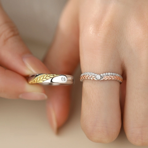S925 Sterlingsilber Weizenähre Paar Ringe Für Herren Damen Mode Strass Eingelegt Verstellbarer Offener Fingerring Valentinstag Schmuck Geschenk