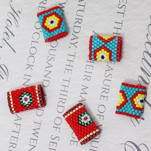 Tubo Di Perle In Vetro Intrecciato A Mano Malocchio Motivo Geometrico Connettore Accessorio Gioielli DIY Moda Stile Etnico