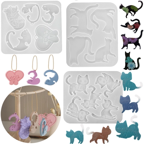 Halloween Cat Silicone Mold Skull Heart Shape DIY Resin Casting Jewelry Pendant Brooch Keychain Making Tool Soft Flexible