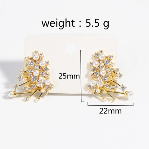 Pendientes De Perlas Artificiales Nebulosa Estrellada Con Circón Fuegos Artificiales Geométricos Cobre Accesorios Elegantes Para Mujeres