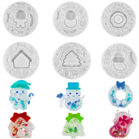Moldes De Silicona Navideños De Arena Movediza Resina DIY Llavero Colgante Muñeco De Nieve Copo De Nieve Árbol De Navidad