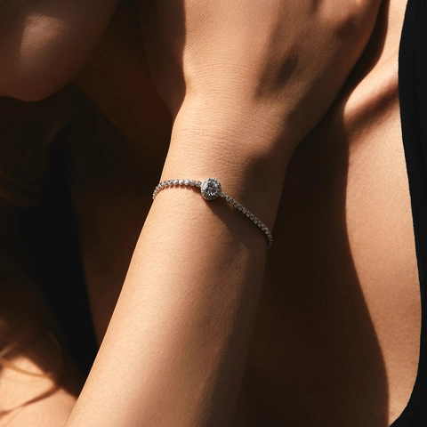 S925 Sterlingsilber Halo Rund Tennis Armband Strass Eingelegt Verstellbare Kette Schmuck Jubiläum Geschenk