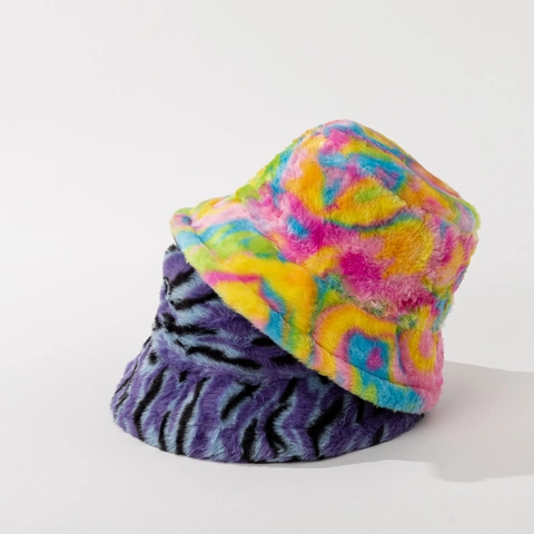Sombrero de Pescador de Piel Sintética para Mujer Invierno Cálido Felpa Tie Dye Patrón de Cebra Suave Gorra de Pescador para Aire Libre Diario Accesorio de Moda